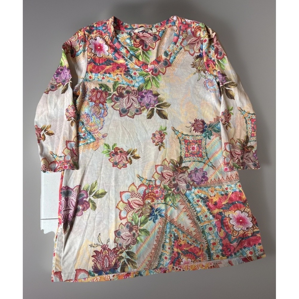 Soft Surroundings Tunic Top Floral Print 3/4 Sleeve Bohemian Size Small